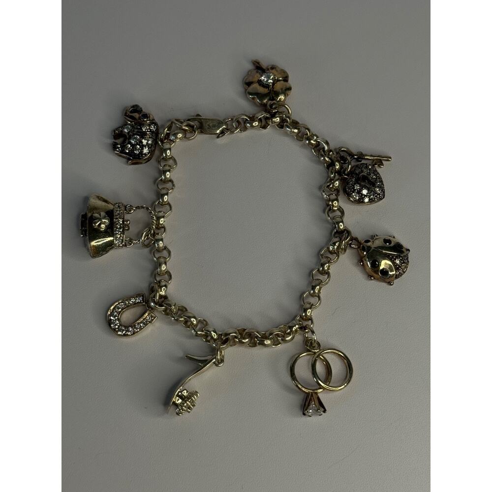 925 Sterling Silver Lovely Charms Sapphire CZ Bracelet Length 7